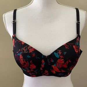 SOMA Bra Red Black Floral Vanishing Back Underwire 34C